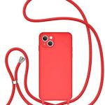 UEEBAI Crossbody Lanyard Phone case for iPhone 14 6.1 inch, Silicone Phone Cover Necklace Cord Strap Soft Shockproof Protective Case – Red