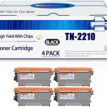 Compatible for Brother TN-2210 Toner Cartridge MFC-7460N DCP-7070DW MFC-7860DW FAX-2840 Printers, High Yield 3600 Pages, with Chip (4 Pack Black)