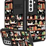for Samsung Galaxy S21 FE 5G Case – Women Girls Cute Phone Cover Cat Kawaii Girly Bookshelf Cartoon Design with Camera Cover Ring Stand Teens Funda for Samsung S21FE Cases 6.4”