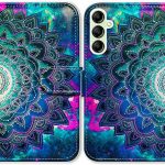 Galaxy A14 5G Case, Mandala Flower Space Leather Flip Phone Case Wallet Cover with Card Slot Holder Kickstand for Samsung Galaxy A14 5G